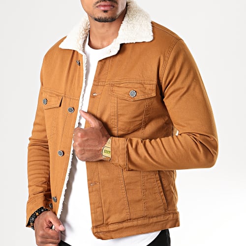 Veste Jean Super Slim Fit A Col Mouton 5004 Camel Blanc