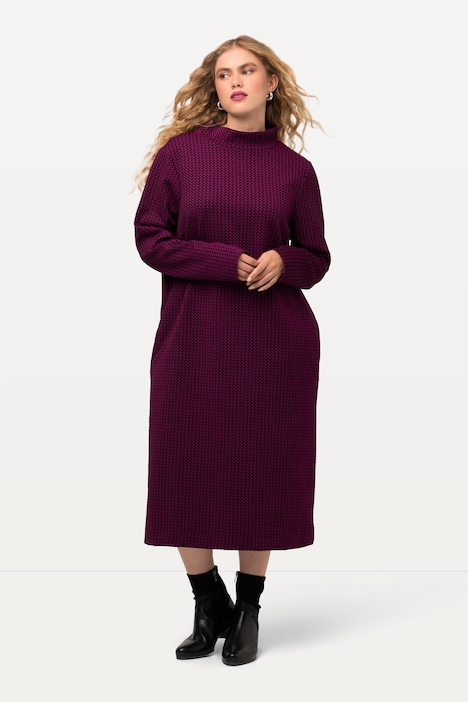 Sweatkleid, Struktur, Taschen, Stehkragen, Langarm
