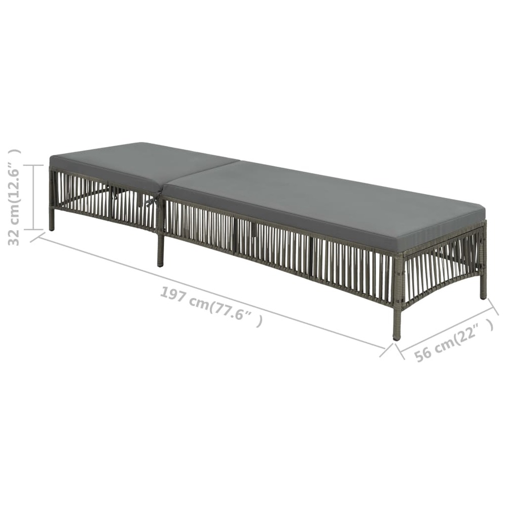Transat chaise longue bain de soleil lit de jardin terrasse meuble d'extérieur avec coussin résine tressée gris