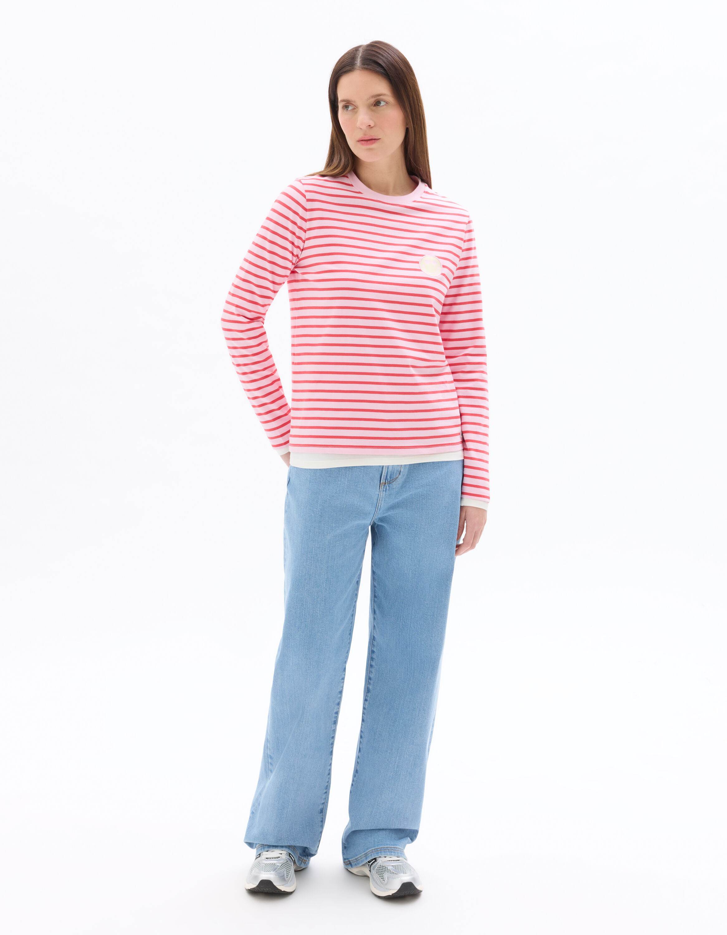 SMILEY - T-shirt marinière femme rose