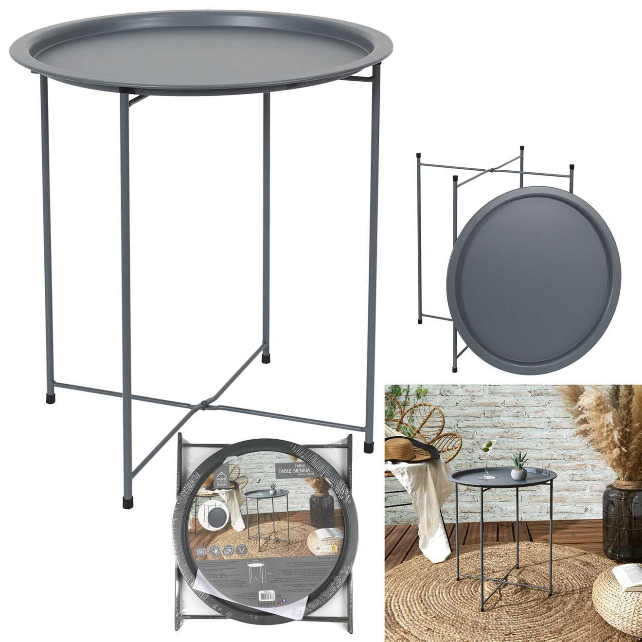 Home Deco Factory Table Sienna grise - D.47xH.50 cm