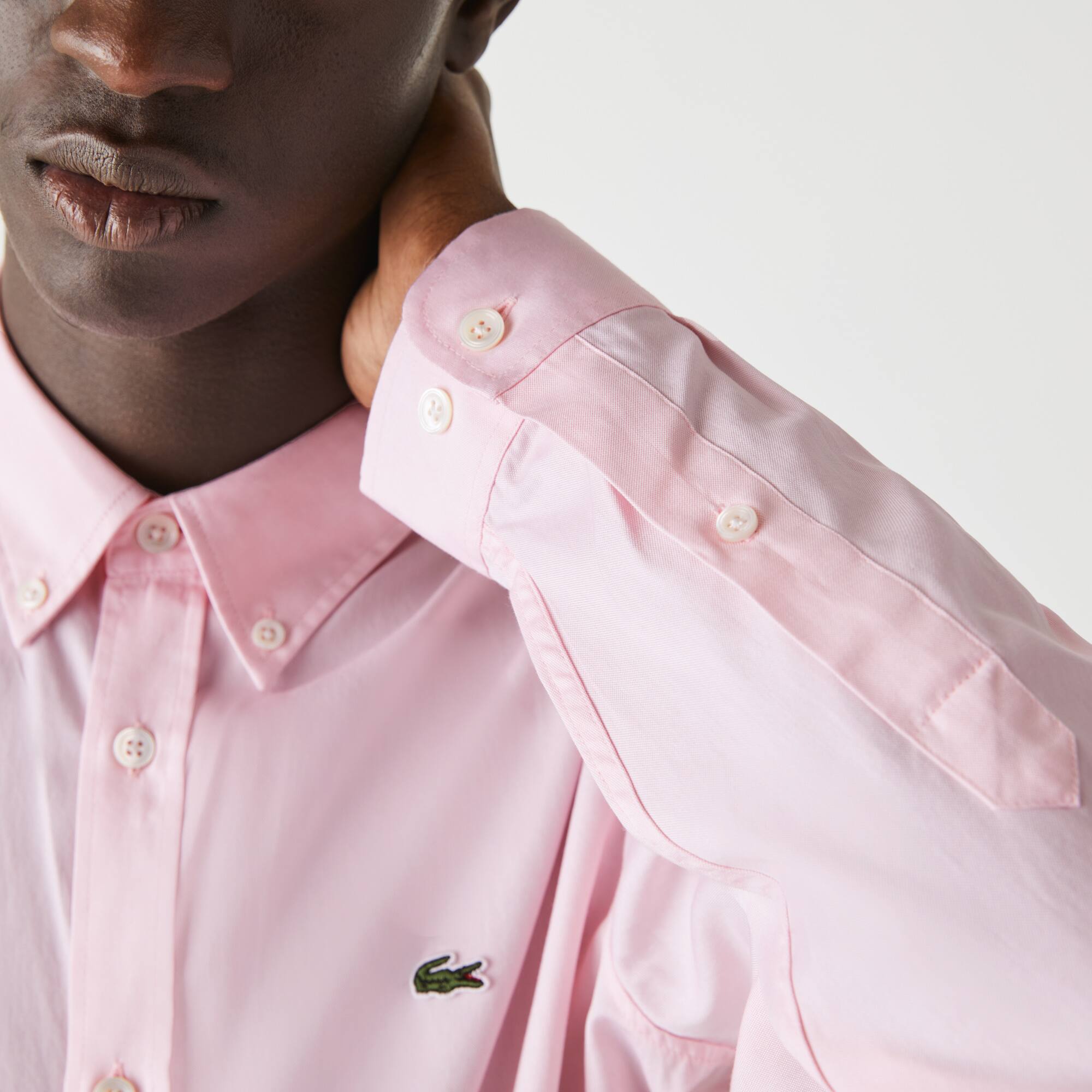 Chemise regular fit en coton premium uni Manches Longues - Rose - Lacoste - Homme