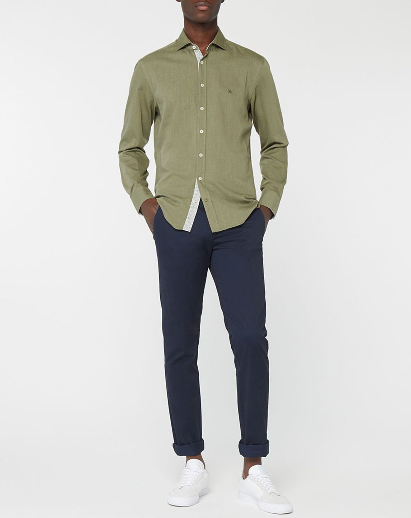 Hackett London Chemise Slim fit Trim Twil Sport kaki