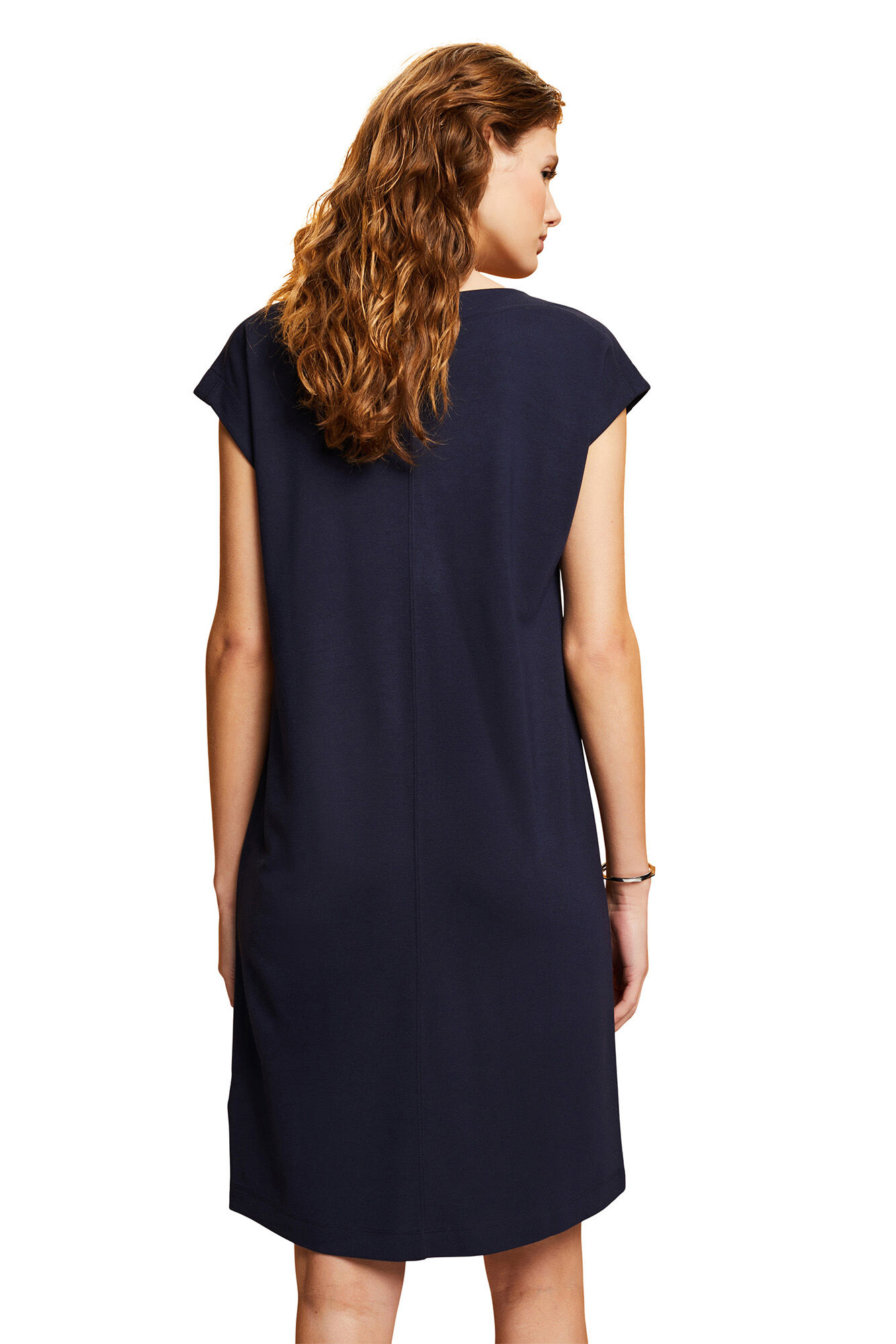 Vestido curto de moletom de cor única - Azul marinho