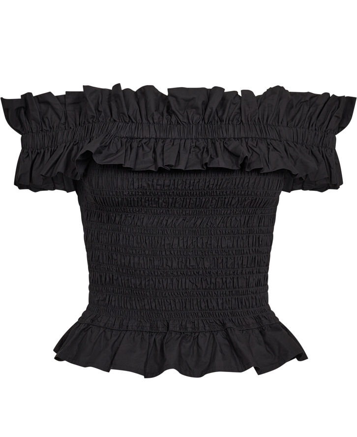 Ganni Cotton Poplin Off-shoulder Smock To Black