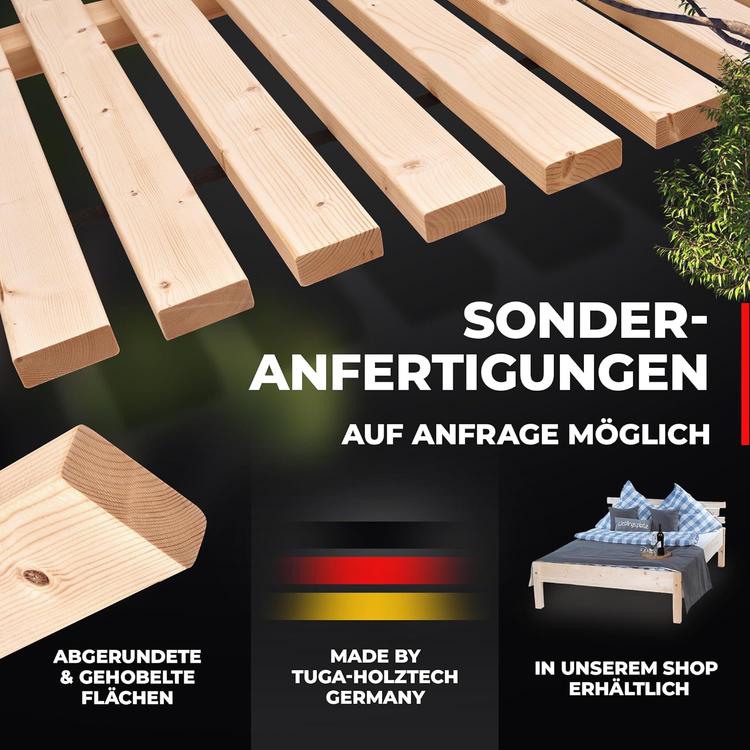 TUGA - Holztech Rollrost Lattenrost 140 x 200 cm 29mm 500kg stabilster Bettrost Rolllattenrost