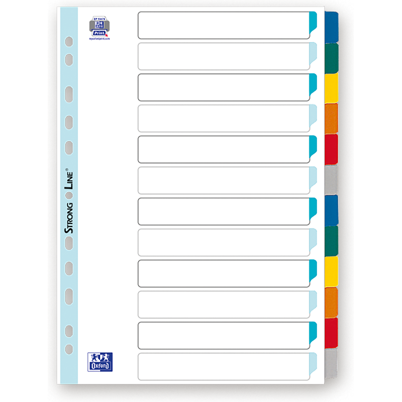 Intercalaires neutres A4 12 positions colore 170g blanc