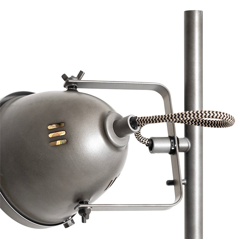 QAZQA - Industrieel I Vintage I Industrieel I Vintage I Staande lamp I Staande lamp I Lamp I Lamp van staal I Zilver I mat nikkel met hout, 2-lichts – Emado I Woonkamer I Slaapkamer -