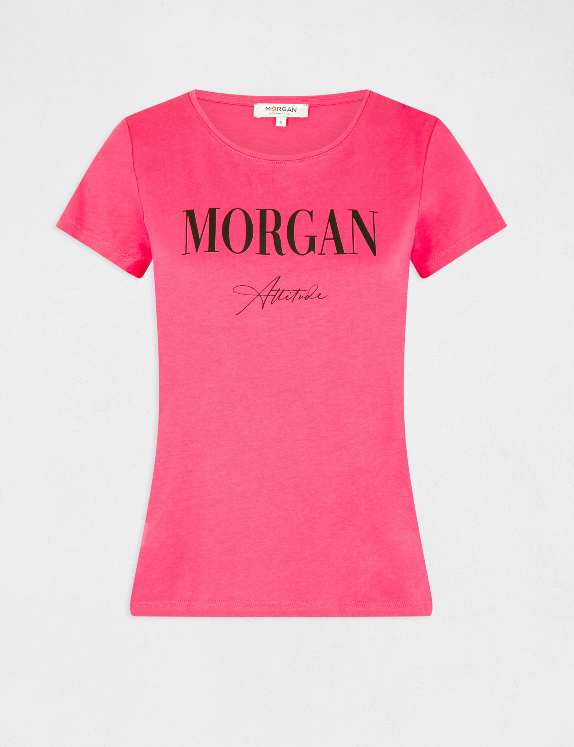 T-shirt manches courtes à inscription fuchsia femme - fuchsia