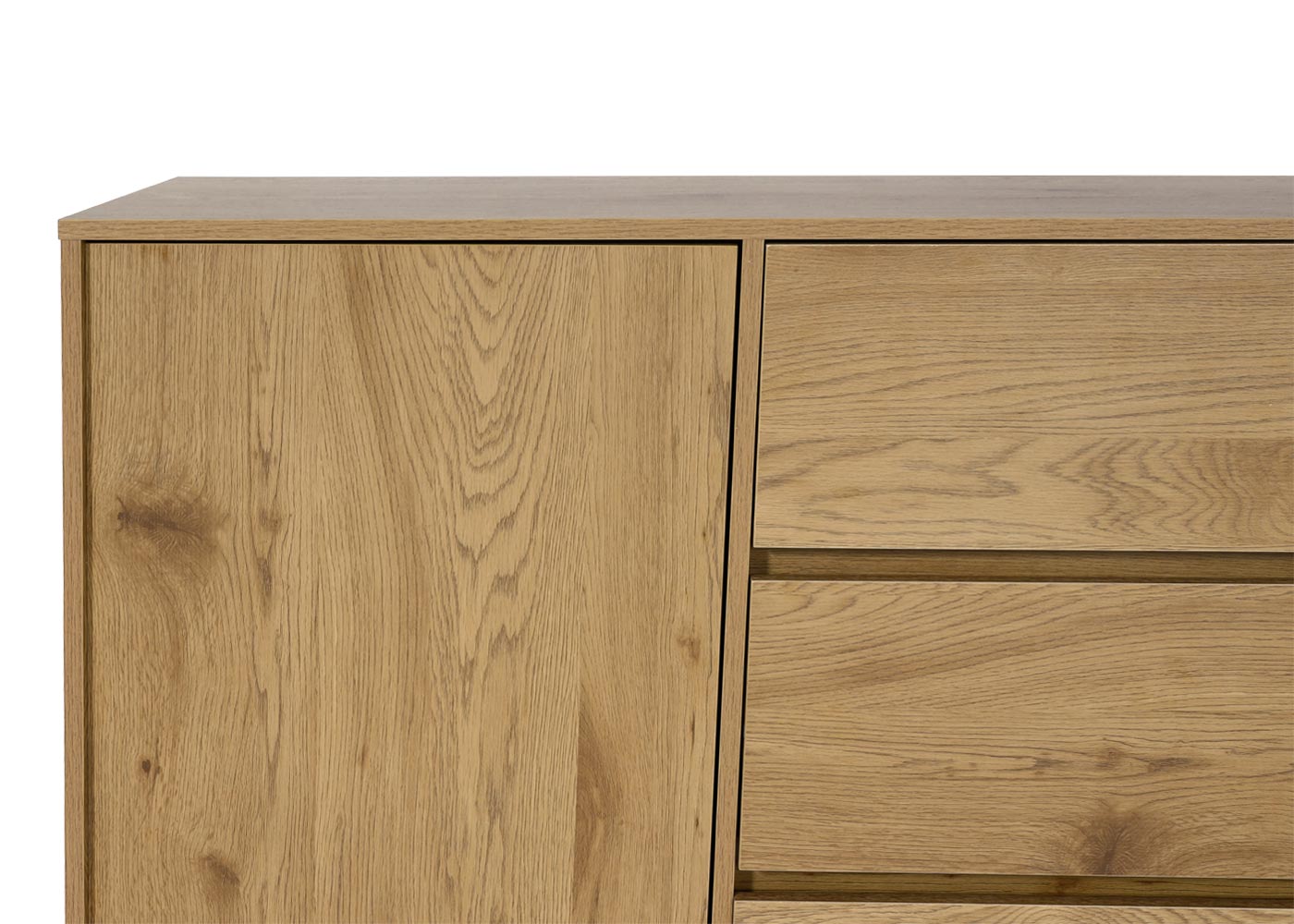 Sideboard MCW-J78, Kommode Schrank Highboard Schublade, MDF Soft-Close 86x160x40cm ~ Eiche-Optik