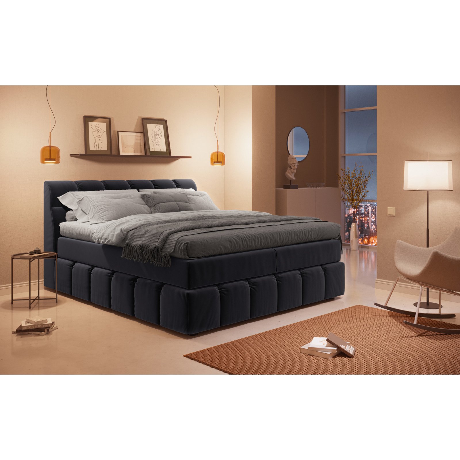 Boxspringbett Downtown Stoff Velvet schwarz 160 x 200 cm