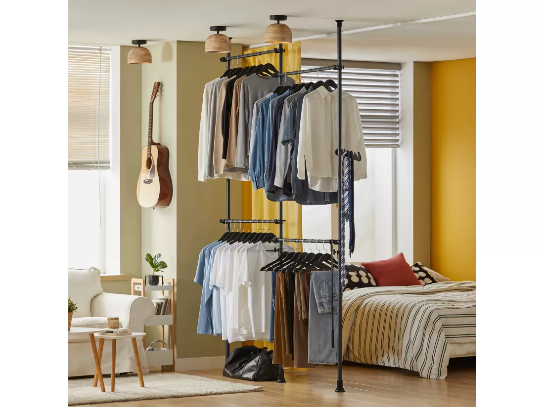 Télescopique Porte-Vêtements Système de Penderie Télescopique avec 4 Barres, KLS03-SCH