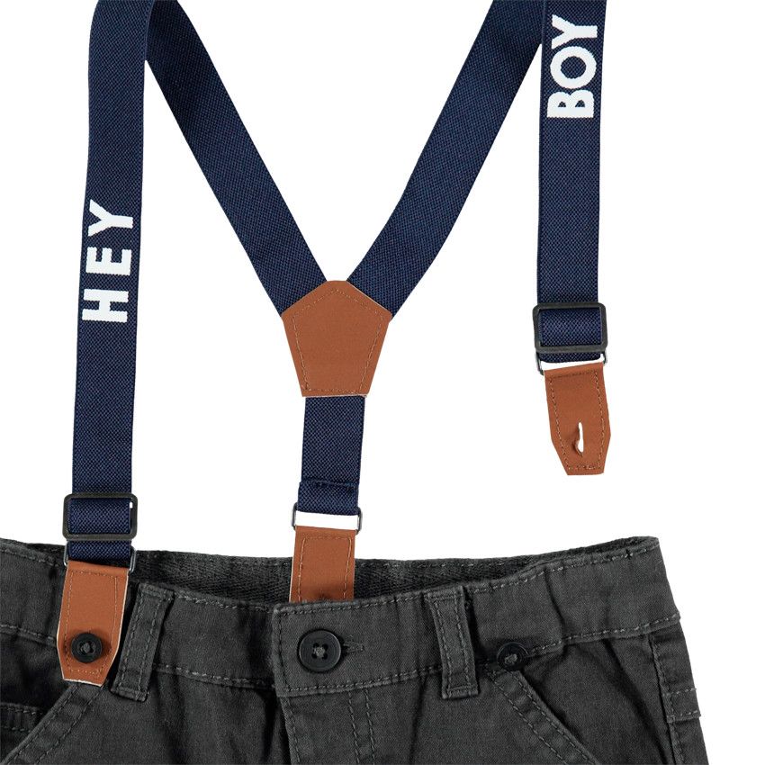 Pantalon droit uni à bretelles - Gris foncé