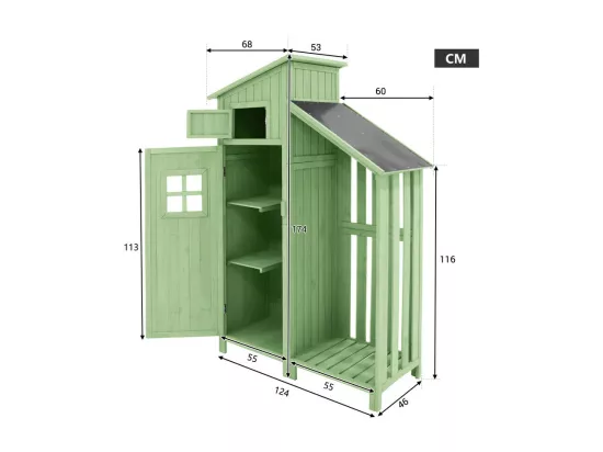 Abri de jardin en bois de sapin - remise à outils avec 2 étagères intégrées - H 173 cm - toit imperméable en PVC - Vert