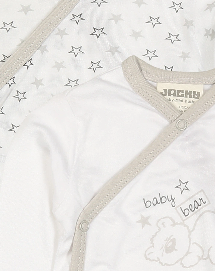 Langarm-Wickelbody BABY BEAR 2er-Pack in weiß/grau