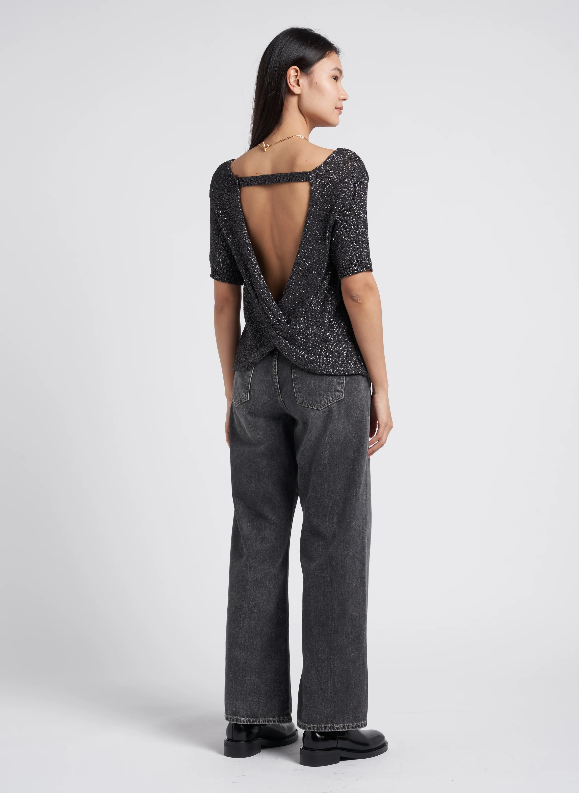 Jean flare taille haute en coton | Noir