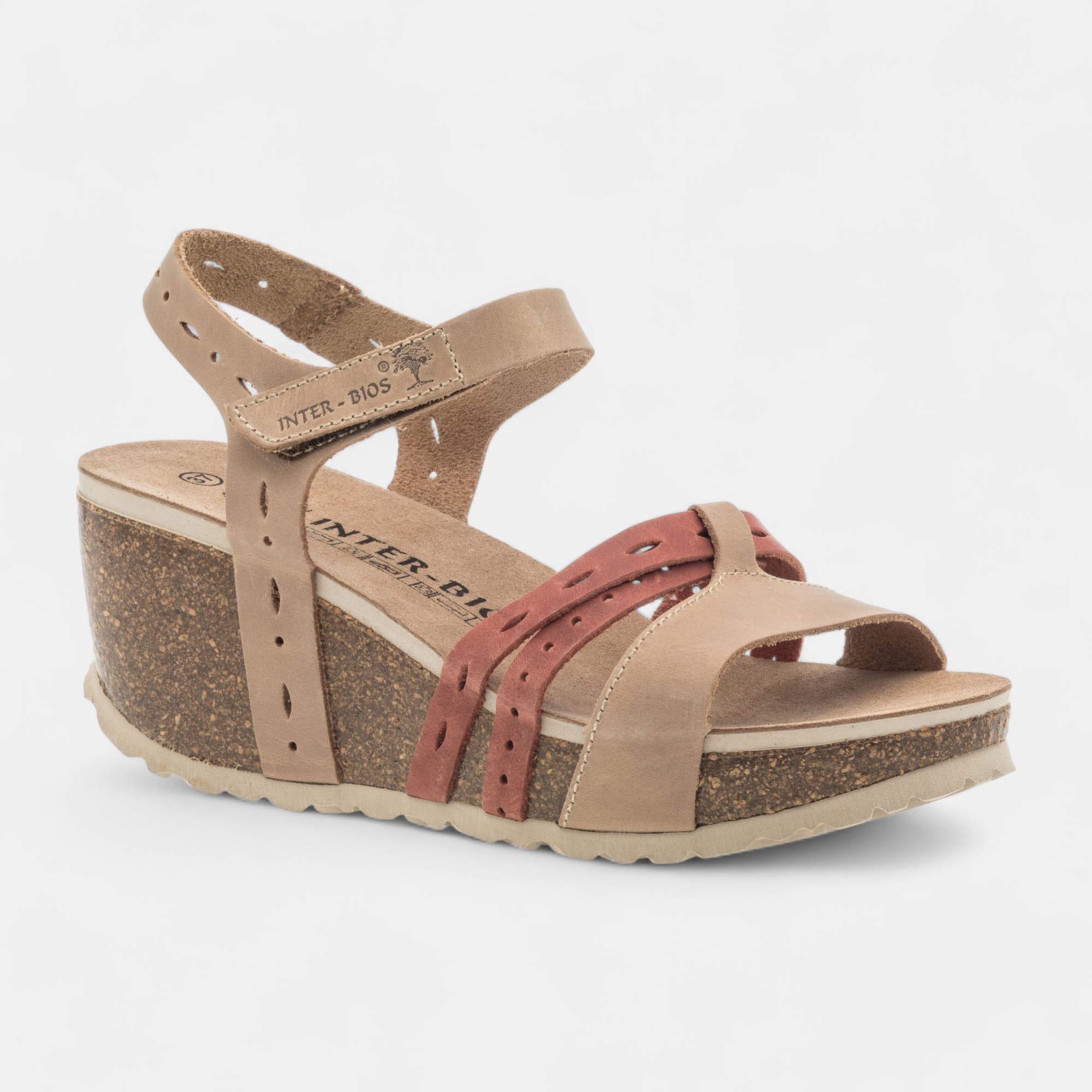 Mules semelle liège à talon compensé Femme en cuir beige