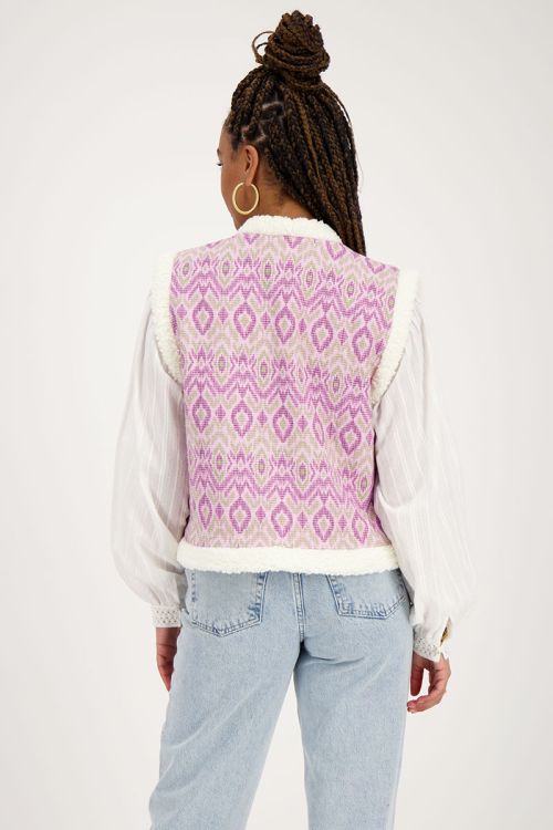 Paarse teddy gilet met ikat print