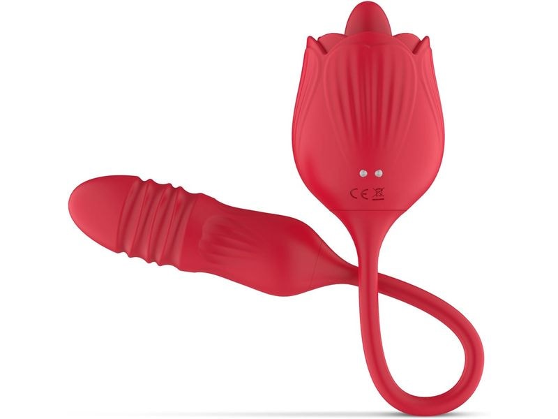Teazers Rose Vibrator mit Stossdildo Rot Rose Vibrator wasserfest für vielseitige Nutzung