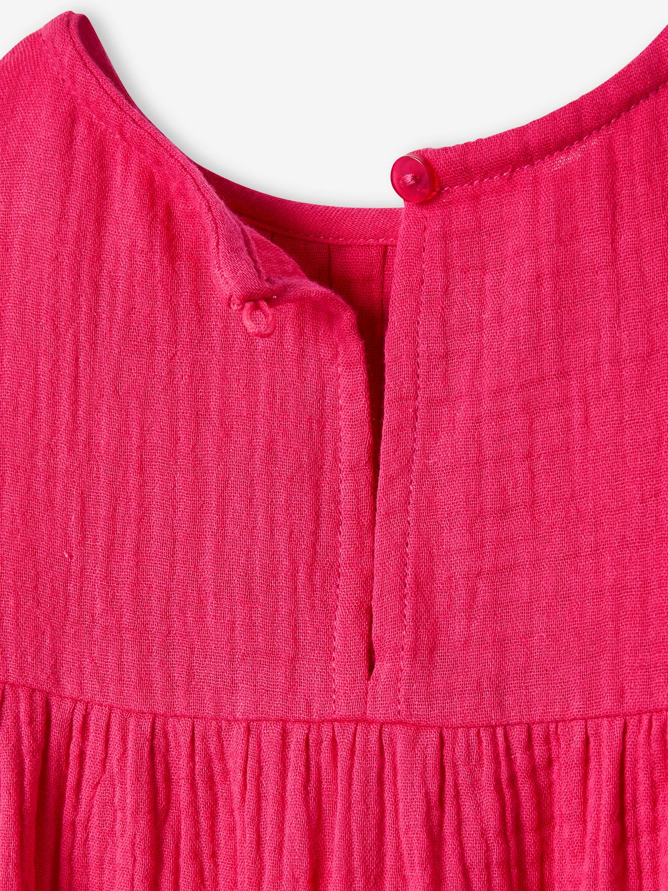 Vestido rosa framboesa em chiffon de algodão para meninas