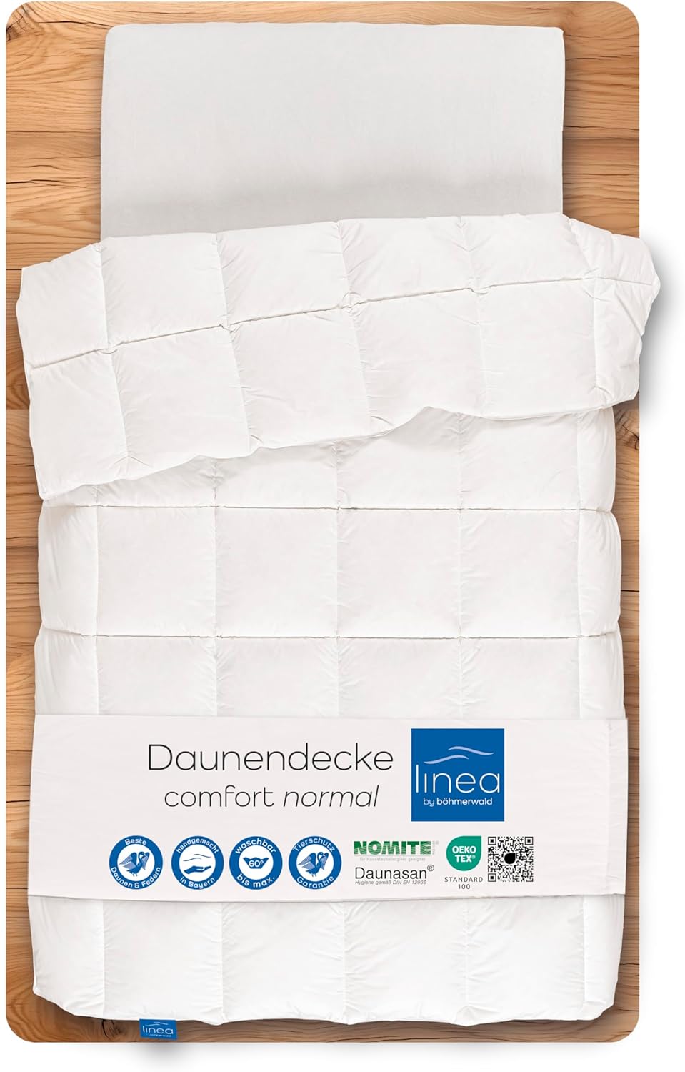 LINEA by böhmerwald - comfort - kuschlige Daunendecke normal, 135x200, 90% Daunen / 10% Federn Klasse 1, Allergiker geeignet, waschbar bis 60 °C, in Deutschland produziert