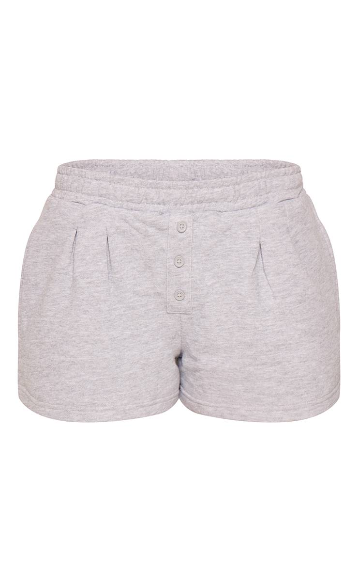 Gris Short Molletonné Chiné À Plis Et Boutonnage