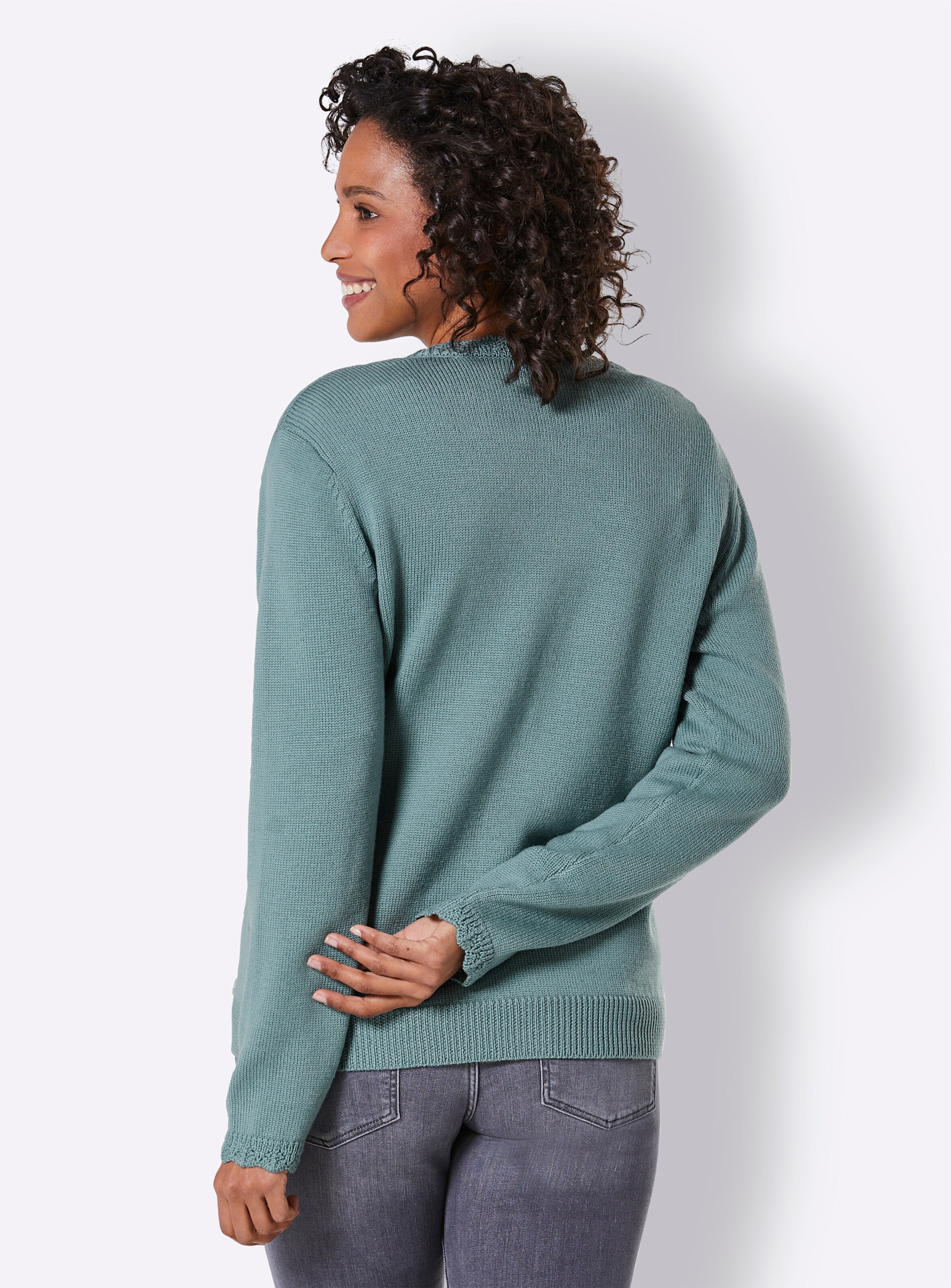 CREATION L PREMIUM Merino-Strickjacke in jade