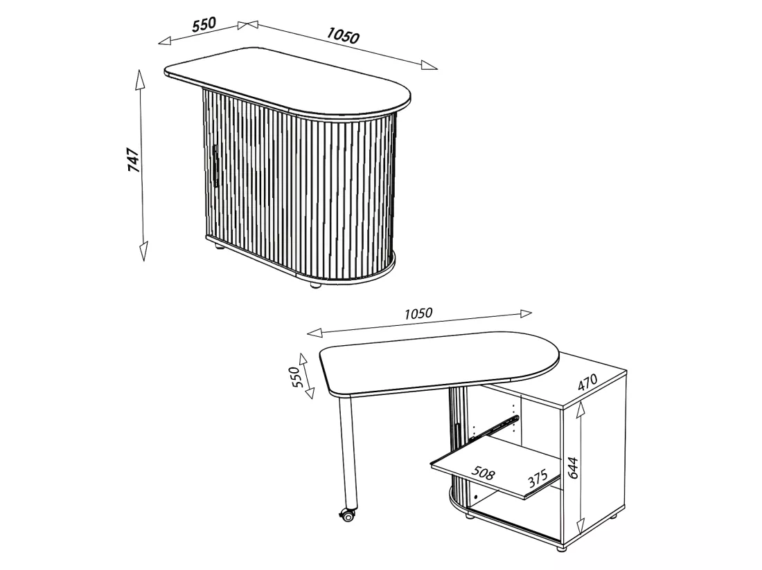 Bureau plateau pivotant et rangement à rideau - SLIDE n°1