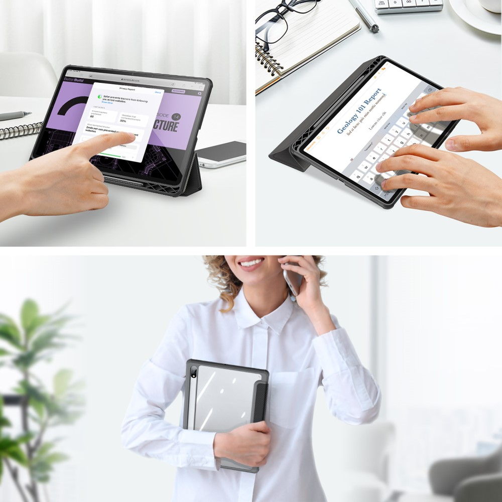 Samsung Galaxy Tab S8 / Tab S7 Leder Tasche Smart Cover Schutzhülle   S-Pen Halter - Schwarz