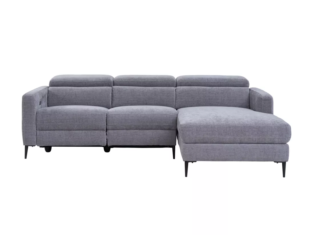Canapé d'angle droit relax électrique en tissu gris FUSETA