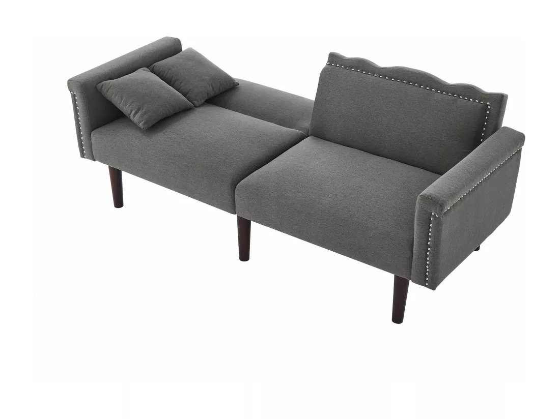 Canapé 2 places avec dossiers réglables - 176 x 72 x 72 cm - Tissu coton-lin et pièds en métal - Gris