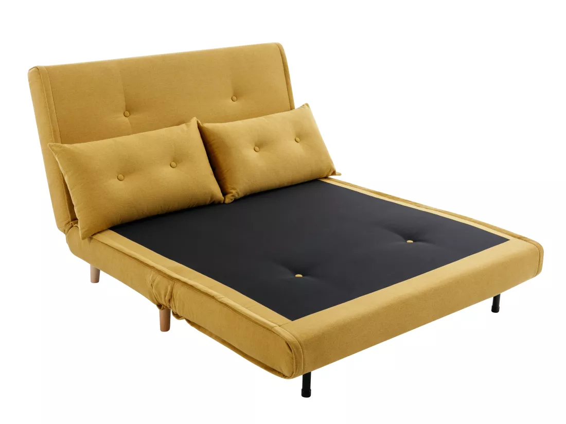 Canapé 2 places convertible en tissu jaune moutarde URIBIA