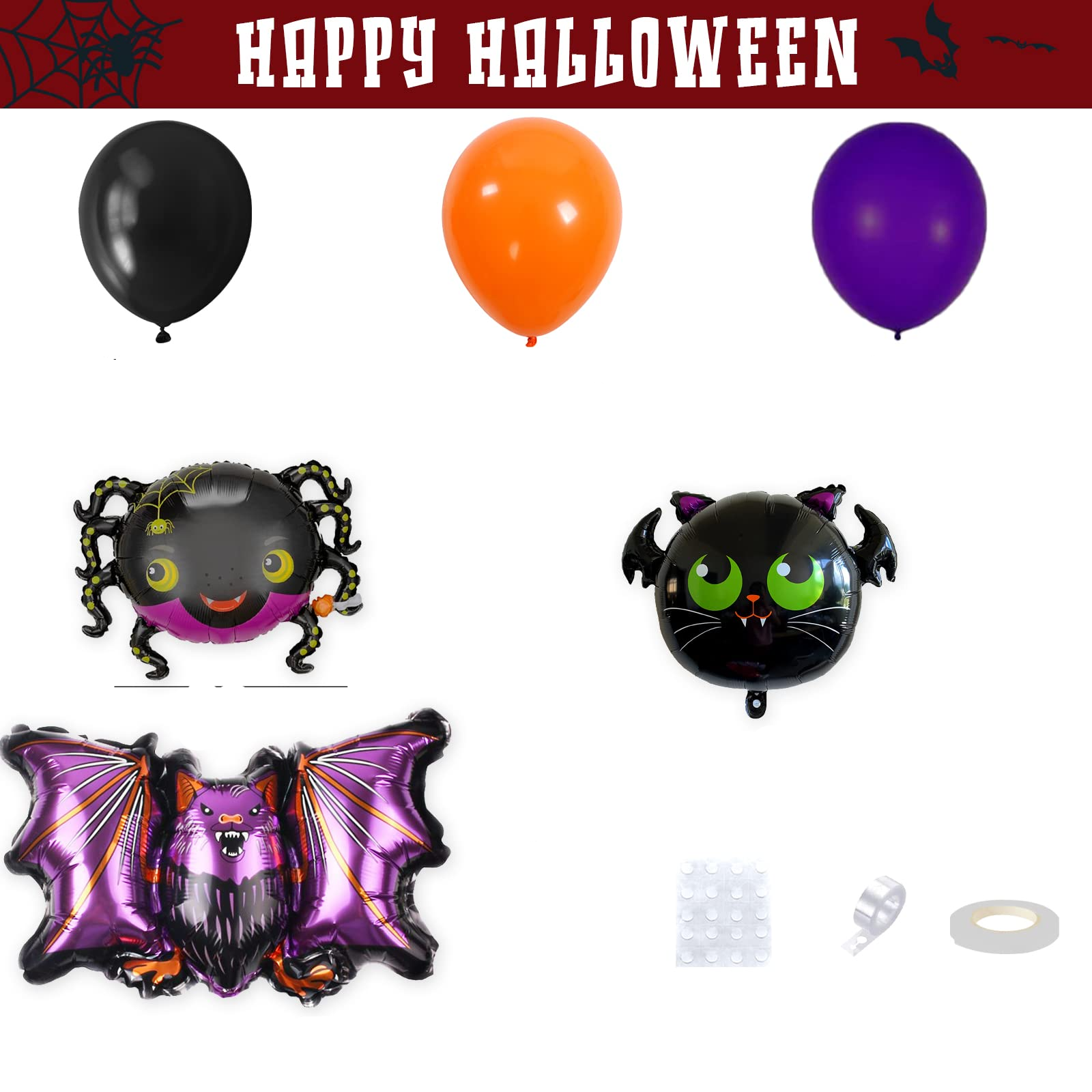(96-tlg. Set) Party Ballons Halloween Latex- und Folien Luftballons - Schwarz / Orange / Violett