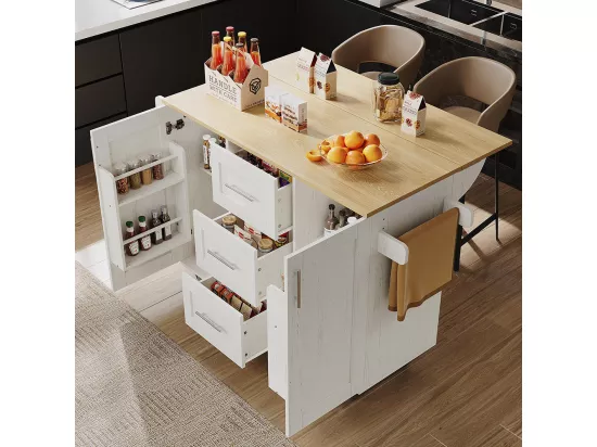 Chariot de service cuisine cloisons amovibles roulettes plan de travail buffet chariot plateau bois porte-serviettes blanc