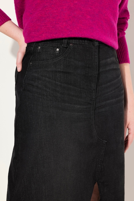Jeansrock, Saumschlitz, A-Linie, Fransensaum