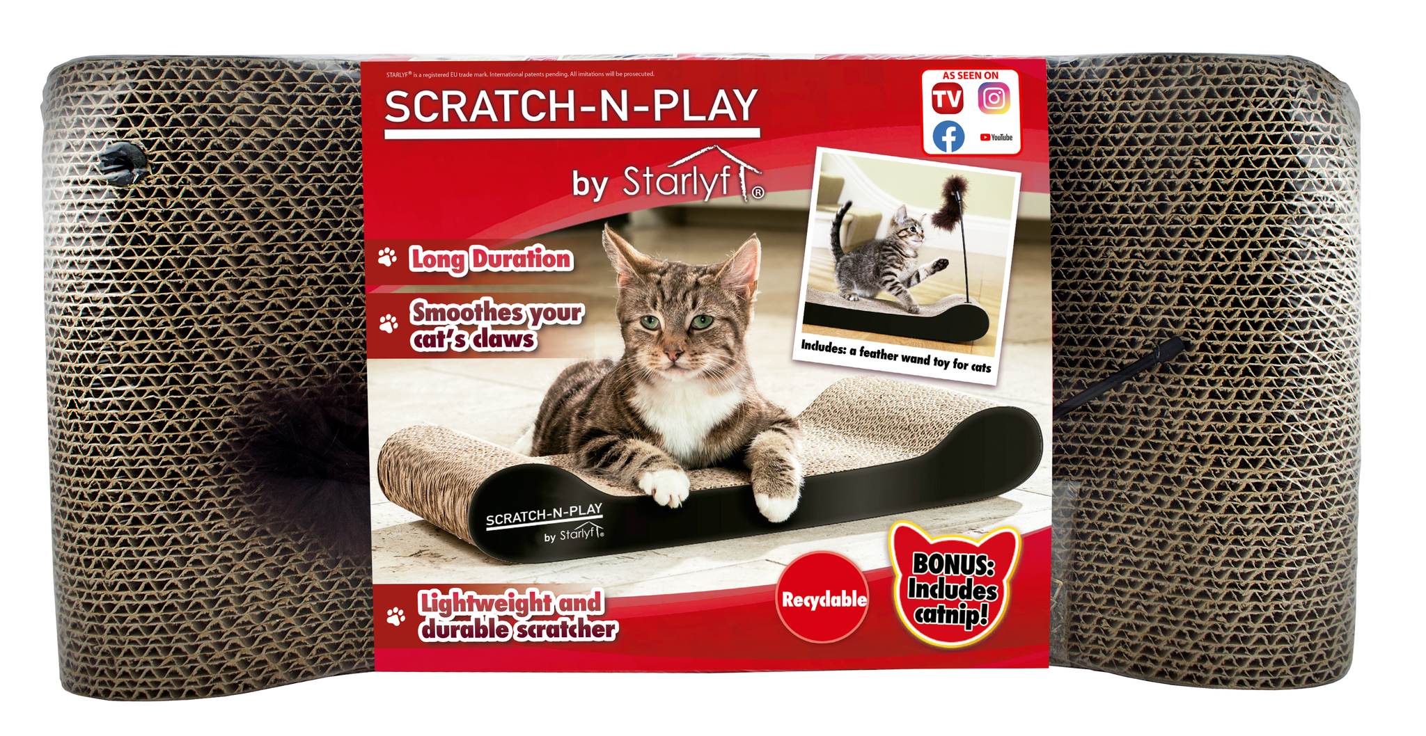 (47.5x21cm) Scratch N Play Krallen Kratzpappe Katzen Kratzbrett inkl. 3g Minze   Spielfeder (VVAVACIND0474) - Braun