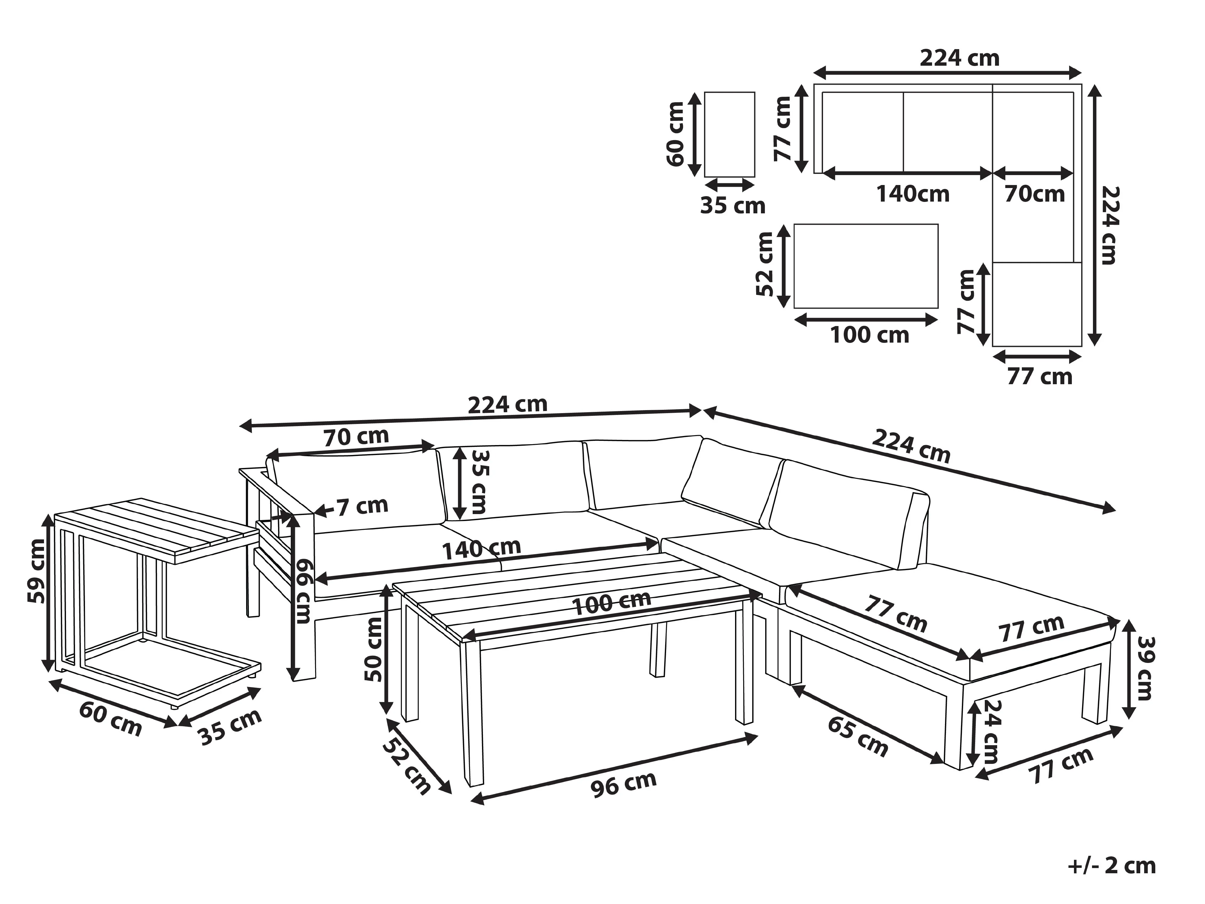Tuin hoekloungeset met tafel 5-zits MESSINA linkszijdig Metaal Zwart
