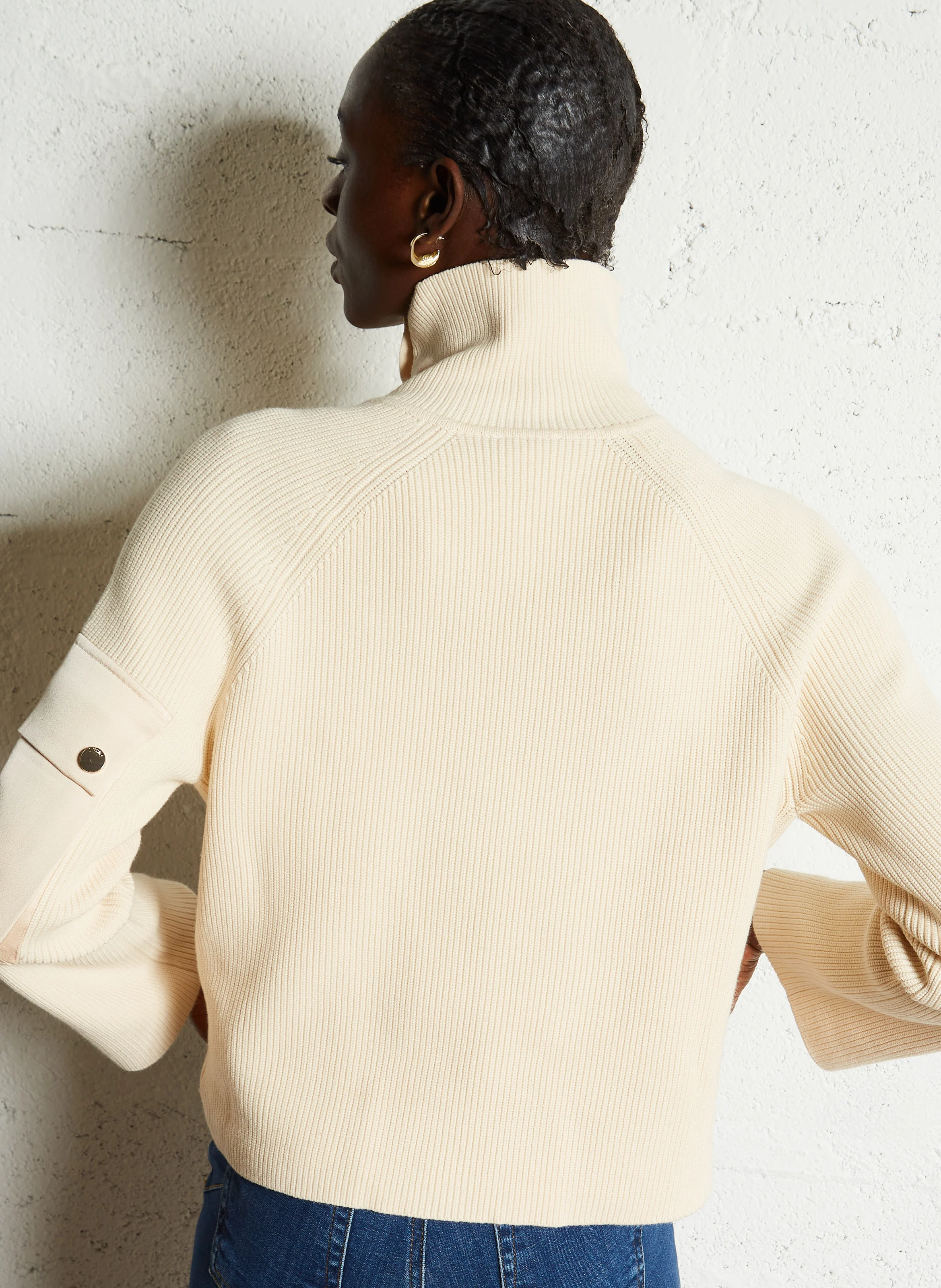 Pull col montant| Beige