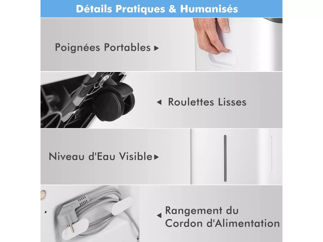 Déshumidificateur d'Air 4 en 1 50 L/Jour pour Espace 60 ㎡Contrôle WiFi Sèche-Linge Ecran LED Tactile Mode Sommeil Minuterie