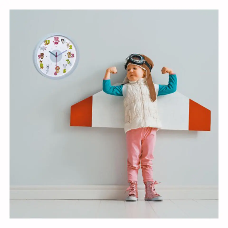 TFA Kinderkamer wandklok - dieren - lichtblauw - D30 cm - rond