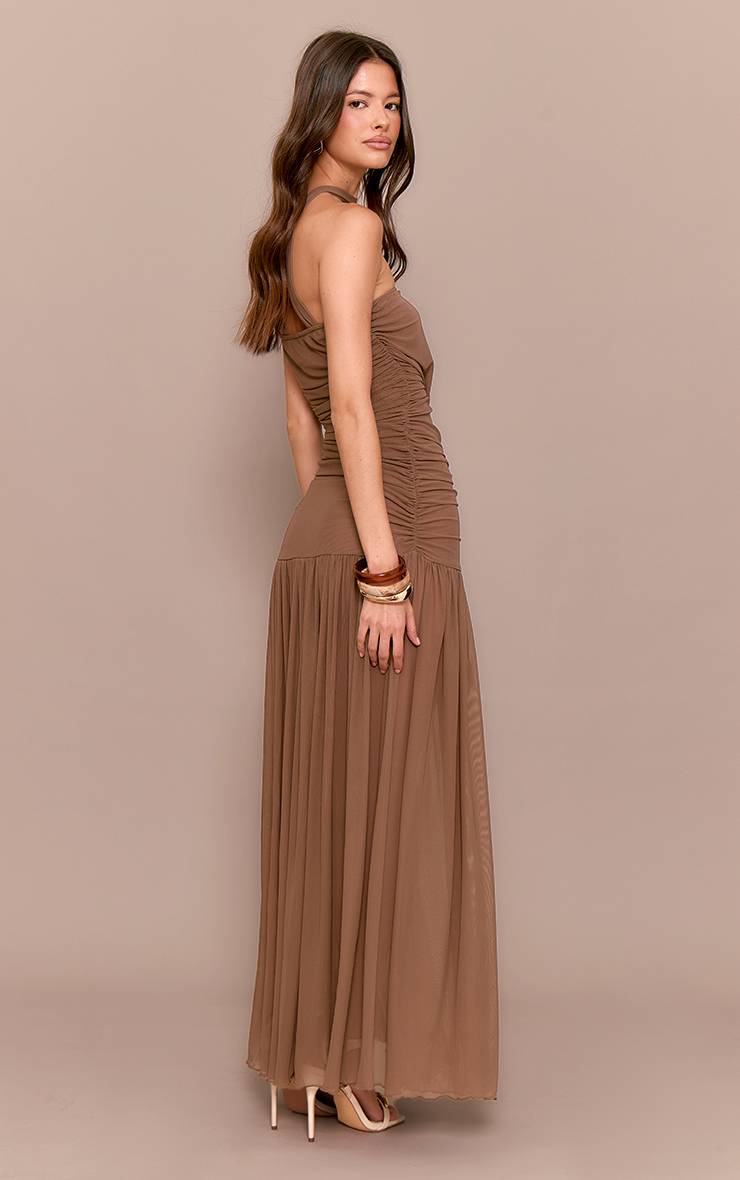 Chocolat Robe Maxi Taille Basse Avec Foulard Froncé