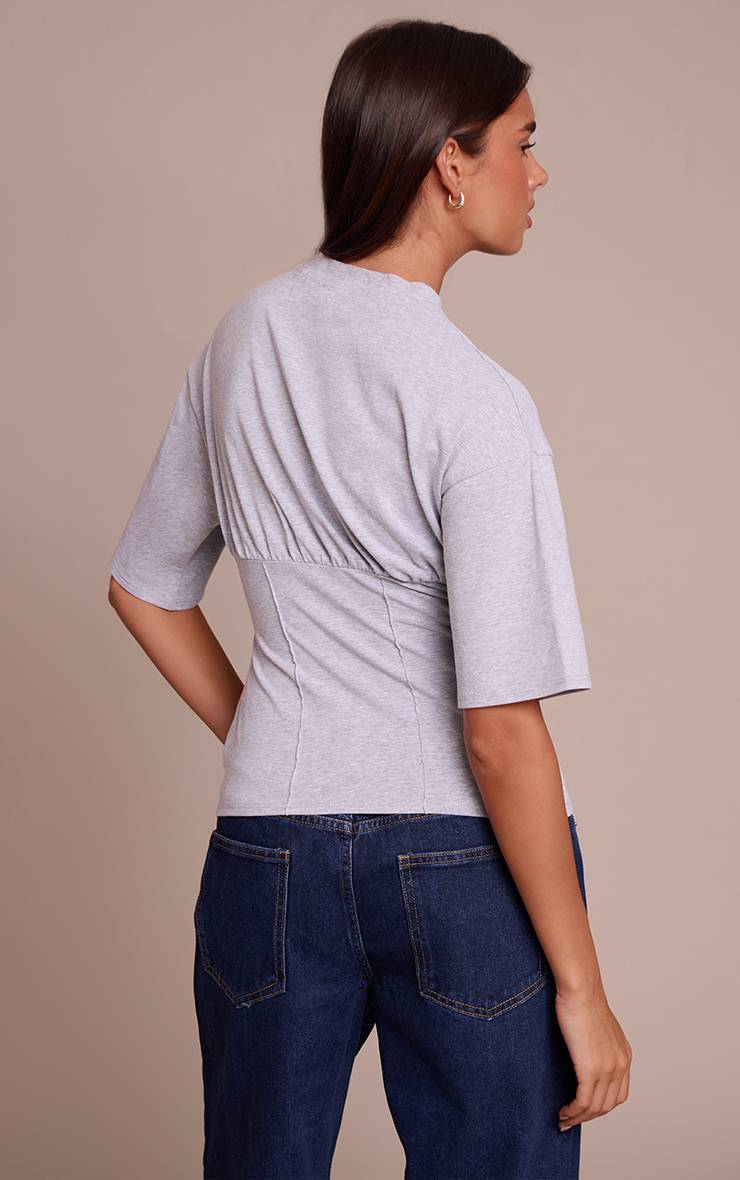 Gris Chiné T-shirt Ajusté En Coton Avec Détail Froncé À La Poitrine