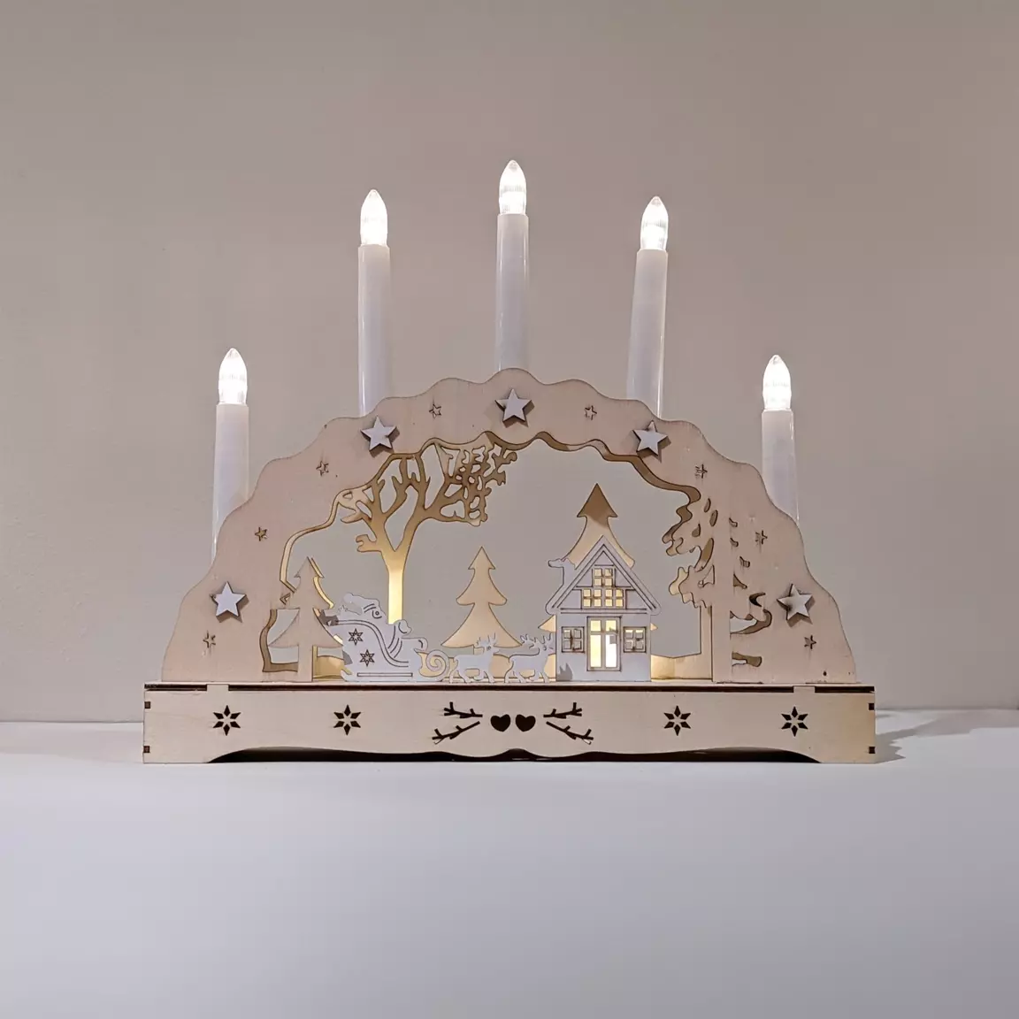 Décor lumineux à piles 7 LED (H33 cm) Village bougies Blanc chaud
