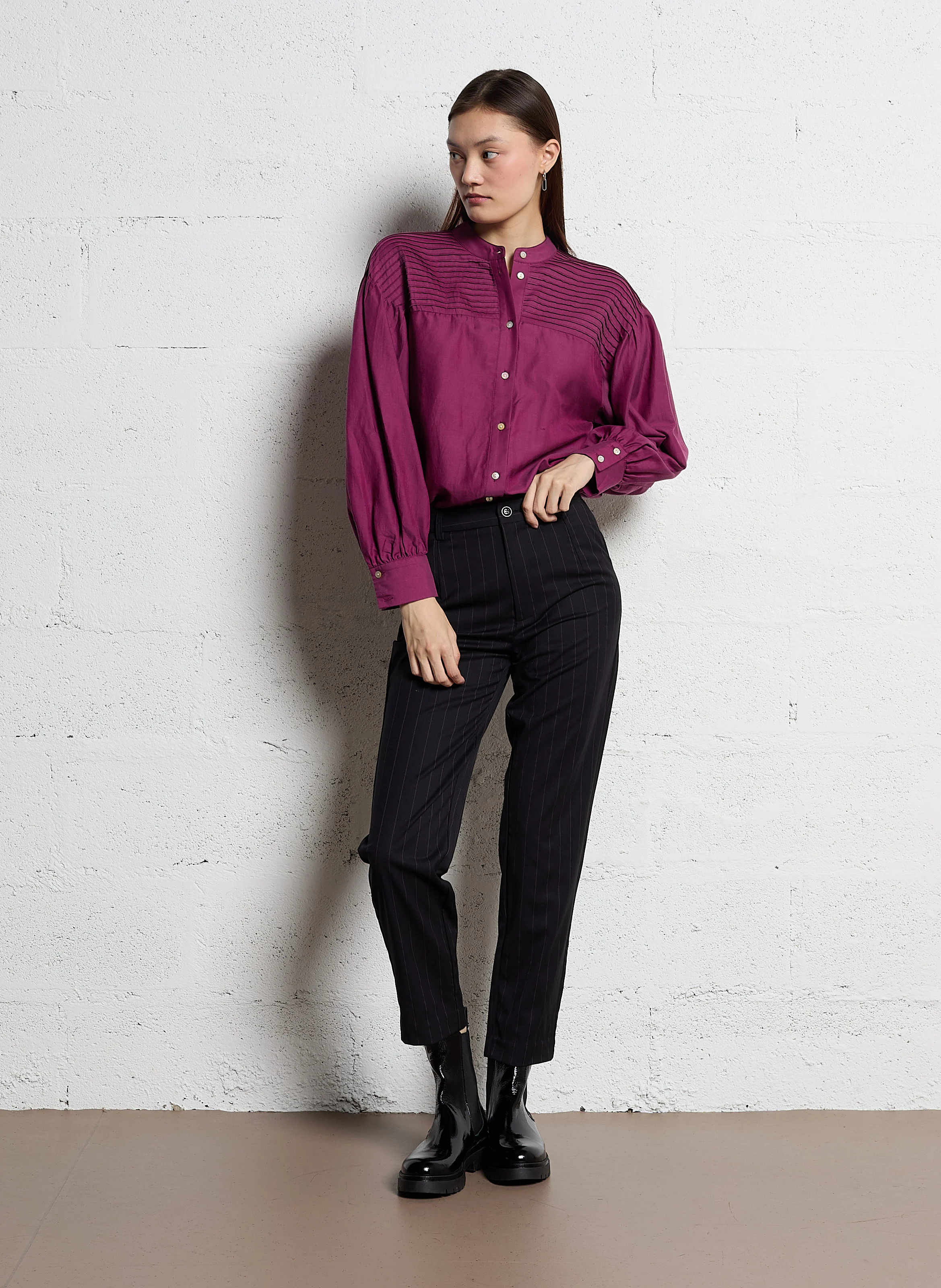 STUDETTA - Chemise col rond en coton mélangé | Violet