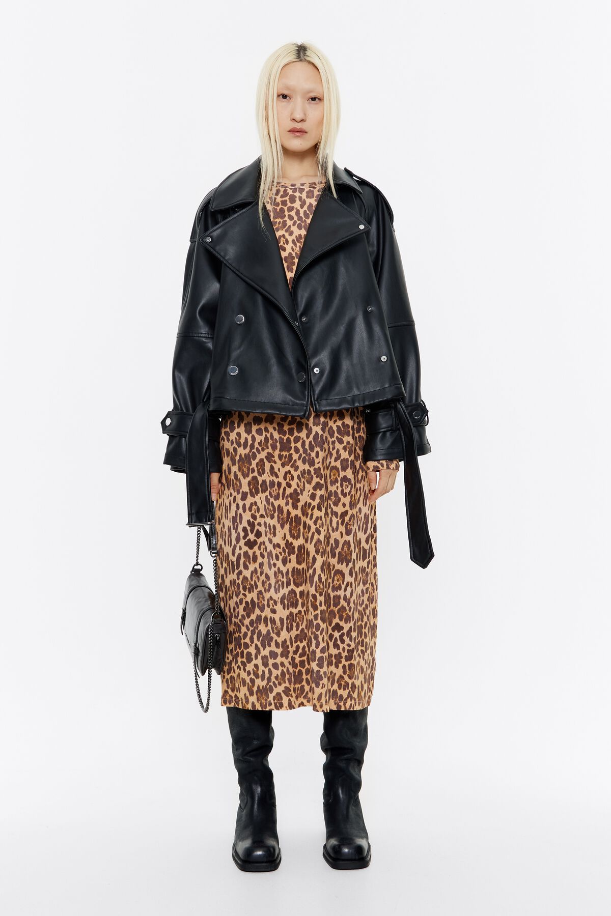 Vestido midi de viscose com estampa de leopardo natural