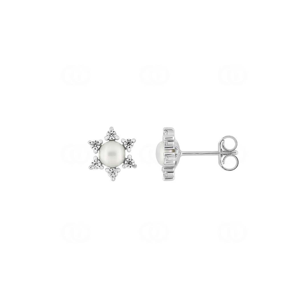 Ohrstecker 375/9 K Weissgold mit Süsswasserzuchtperlen 4mm & Zirkonia