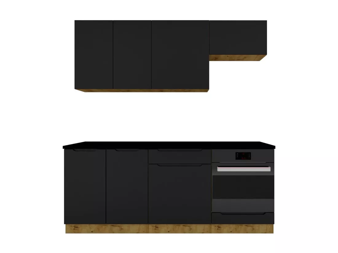 Cuisine complète ISYA 6 éléments couleur Noir/Chêne Artisan - Longueur 200/200 cm