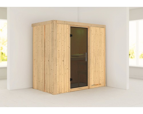 Karibu Mariado modulaire sauna zonder oven en dakkroon, met grafietkleurige volledig glazen deur