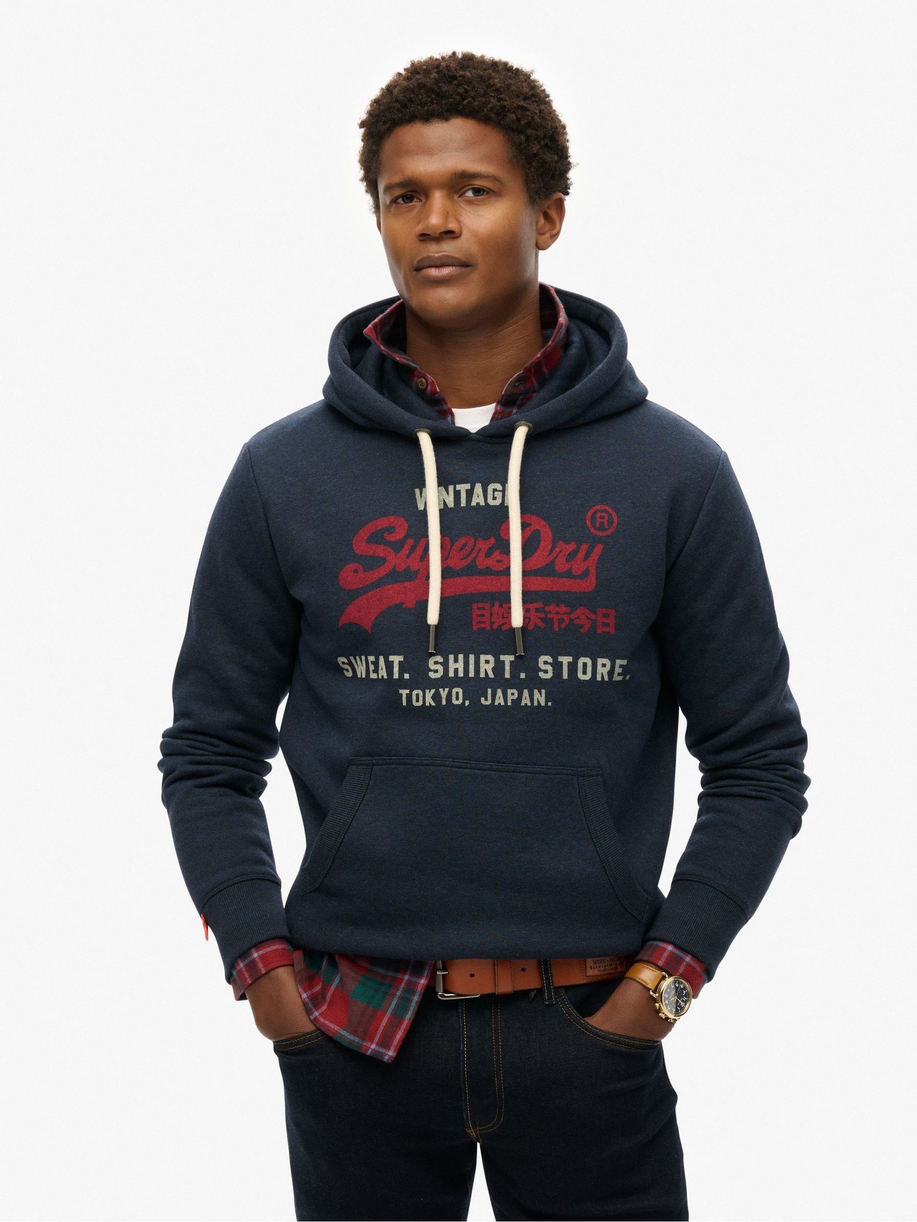 Blauw - Superdry Vintage Logo Heritage Relaxed Hoodie