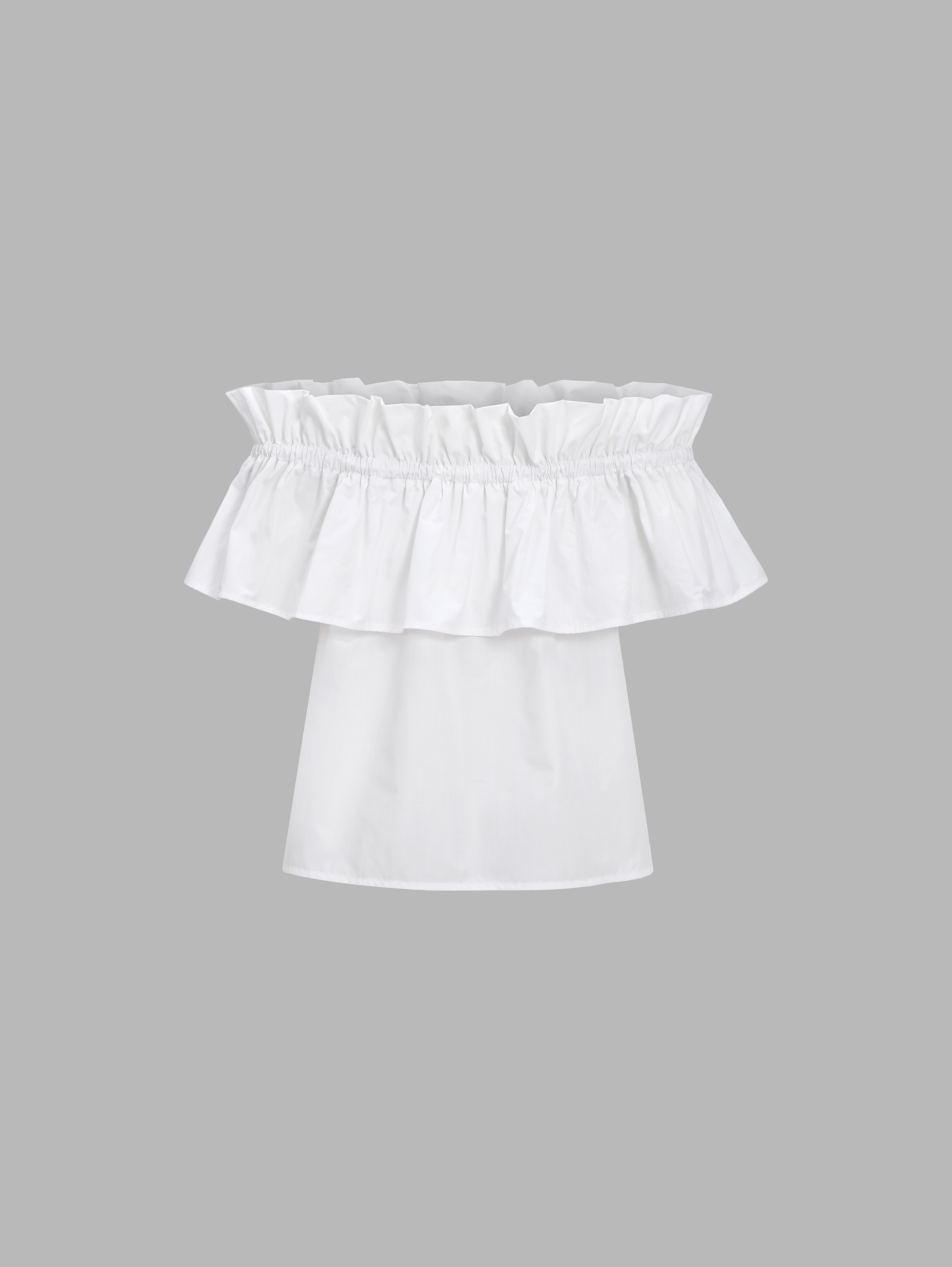 Blouse à épaules dénudées et corsage à volants blanche